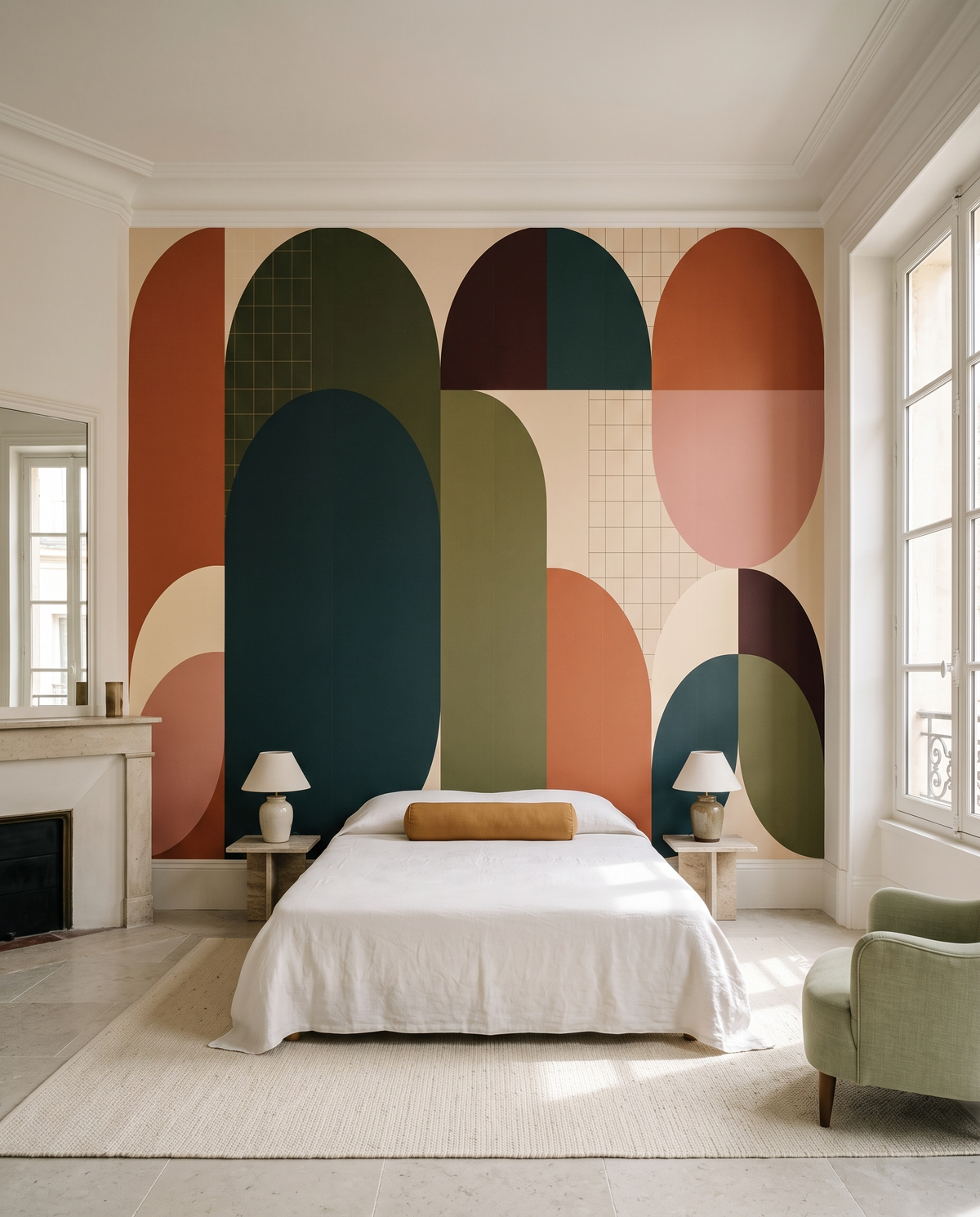 Arcades colorées, papier peint panoramique dans une chambre : visuel d'ambiance illustratif