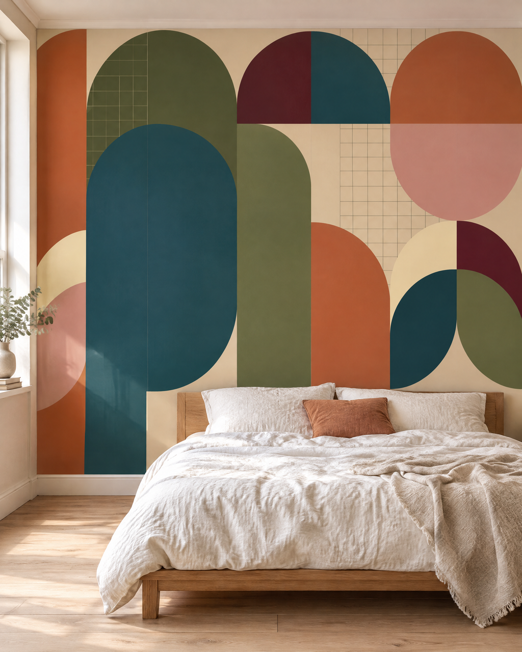 Arcades colorées, papier peint panoramique dans une chambre : visuel d'ambiance illustratif