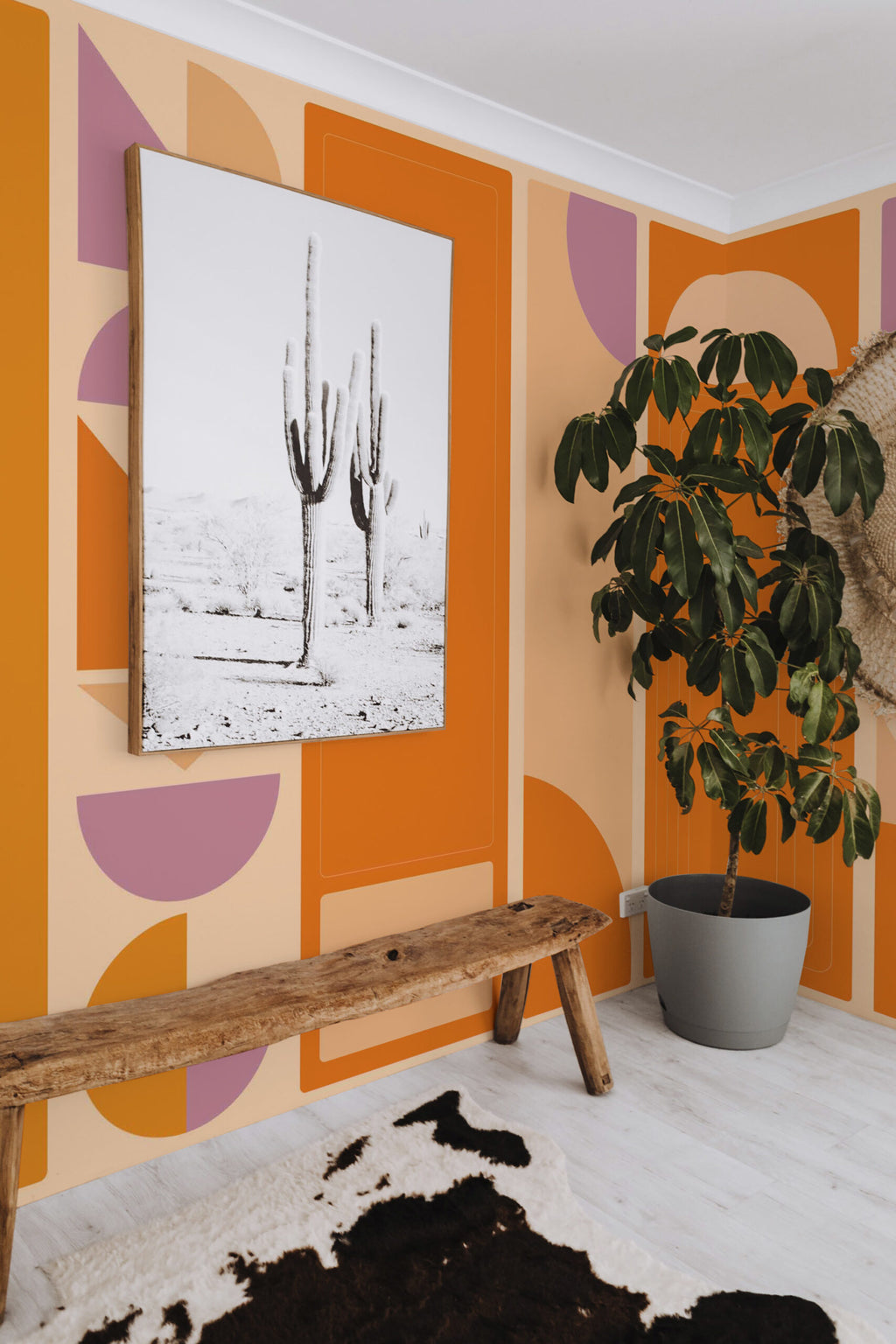 Colonnes orangées · papier peint panoramique rétro