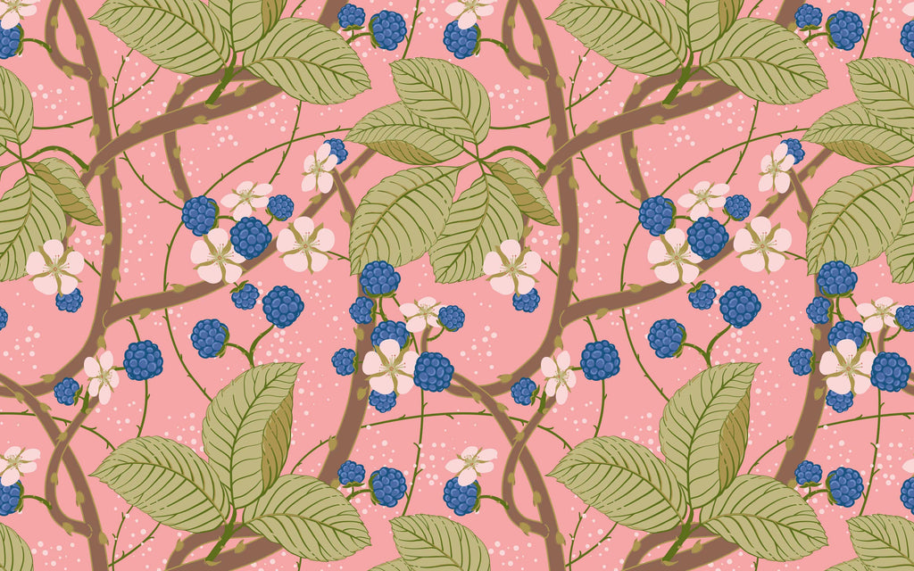Papier peint panoramique Ronces en fleurs : le décor à plat