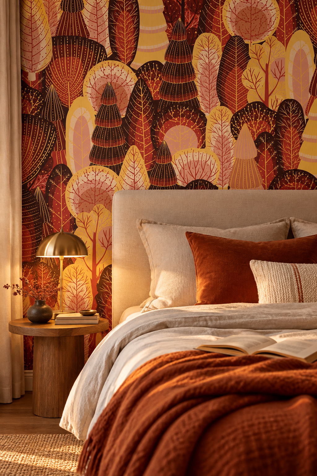 Rousseurs d'automne, papier peint panoramique dans une chambre : visuel d'ambiance illustratif