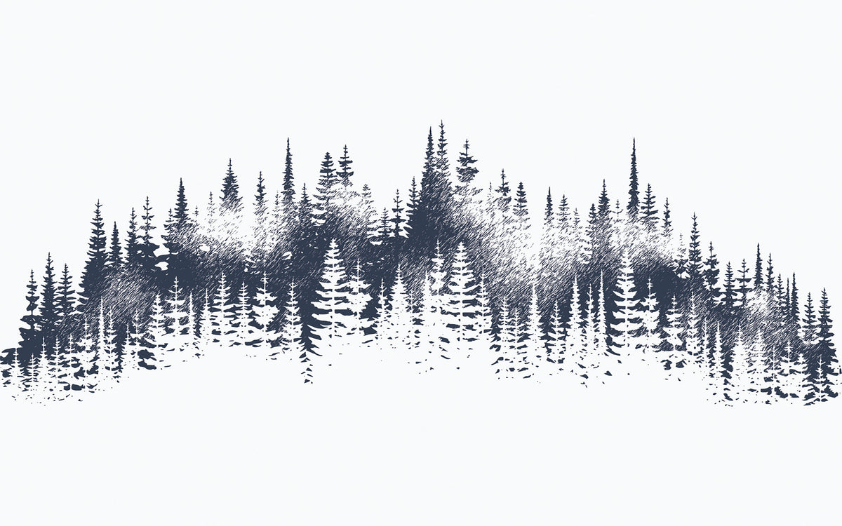 Papier peint panoramique Sapins bleu nuit : le décor à plat