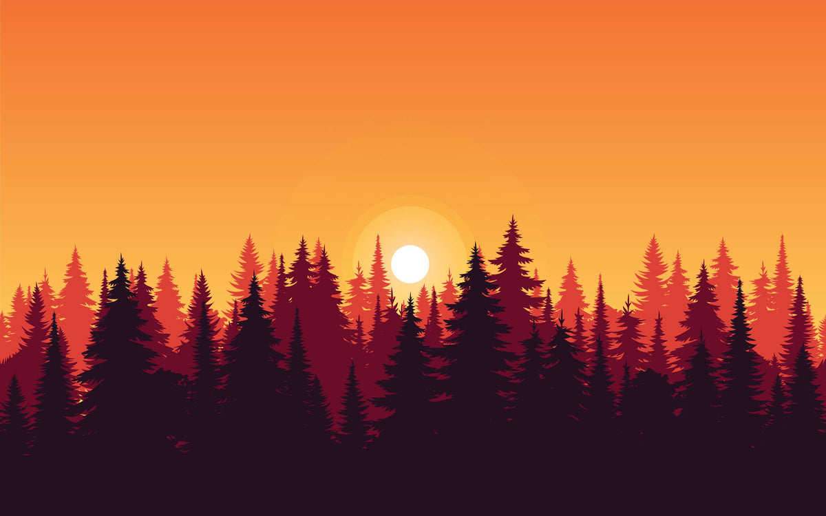 Papier peint panoramique Silhouettes au soleil couchant : le décor à plat