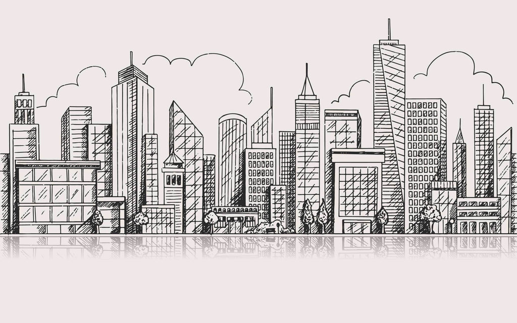 Papier peint panoramique Skyline au crayon : le décor à plat