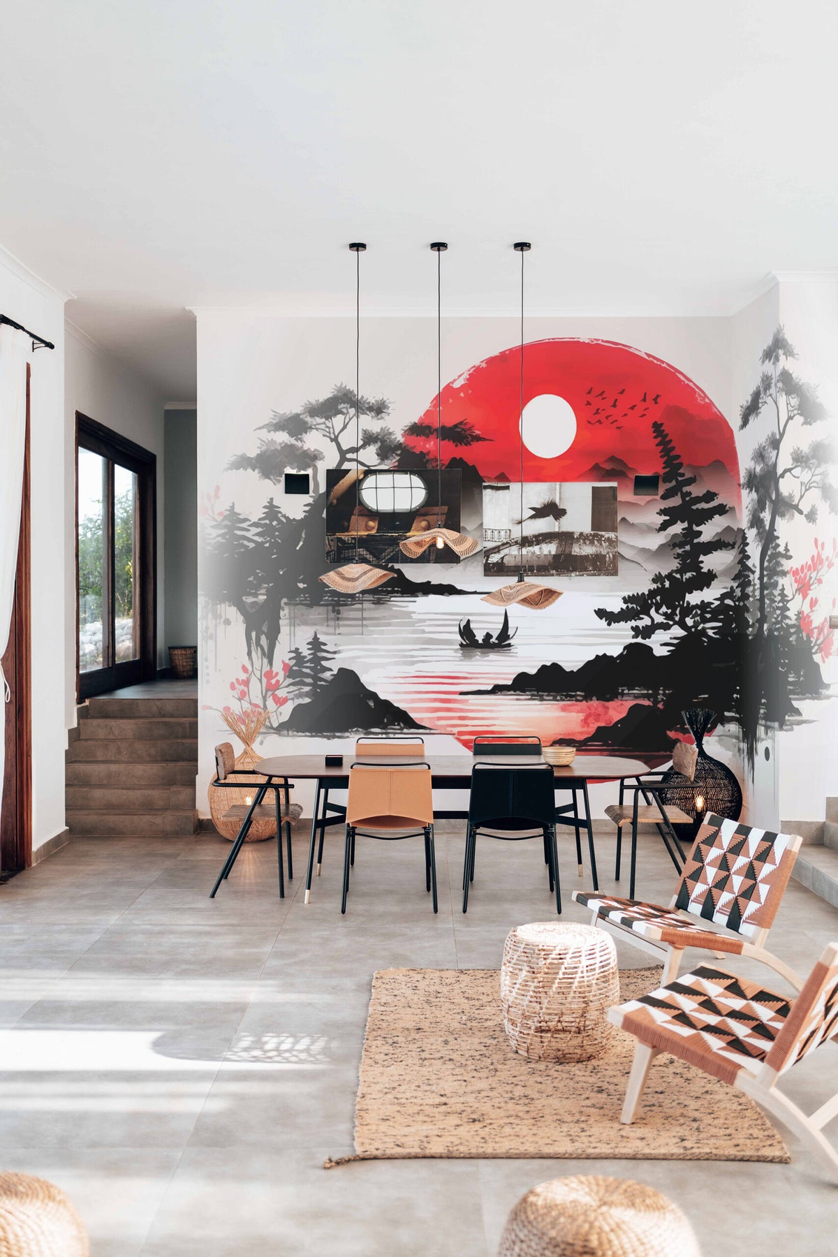 Soleil levant rouge · papier peint panoramique japonais