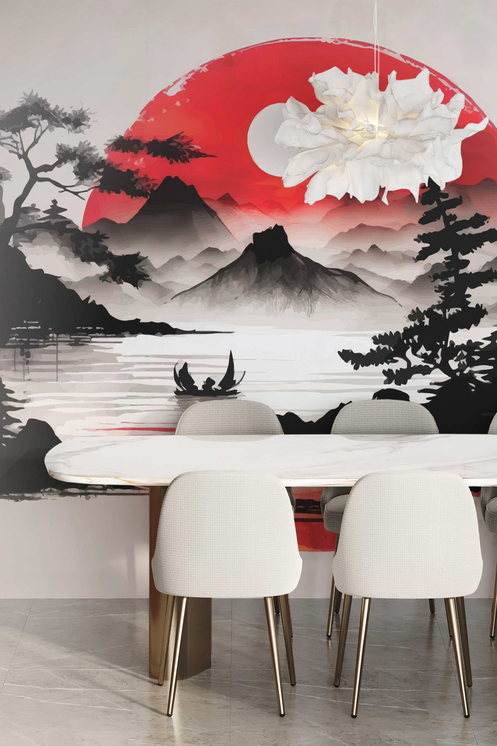 Soleil levant rouge · papier peint panoramique, vue 4