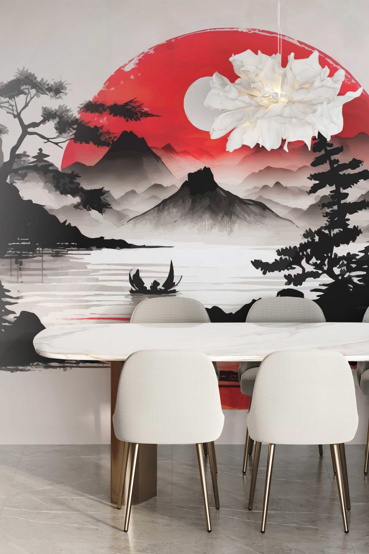Soleil levant rouge · papier peint panoramique, vue 4