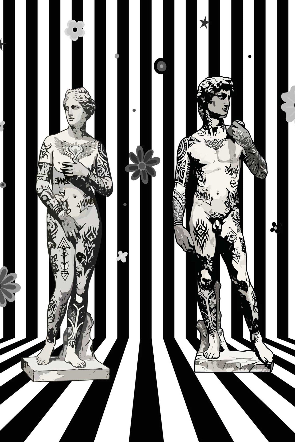 Statues à l'encre · papier peint panoramique, vue 2