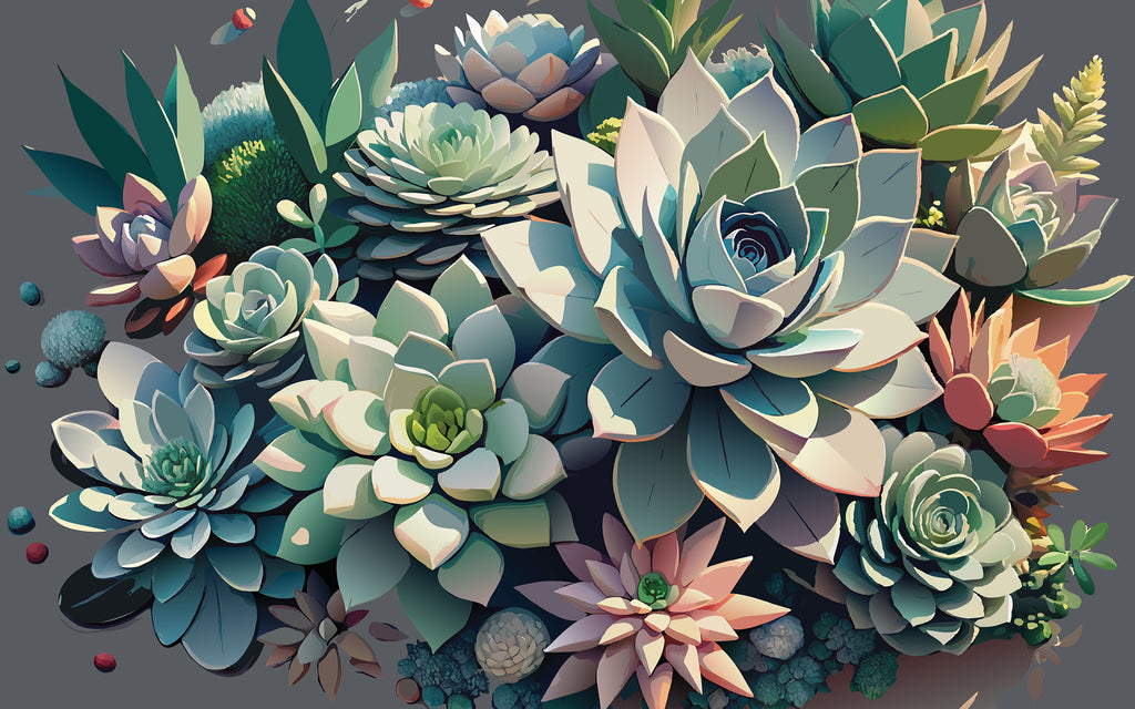 Papier peint panoramique Succulentes en relief : le décor à plat