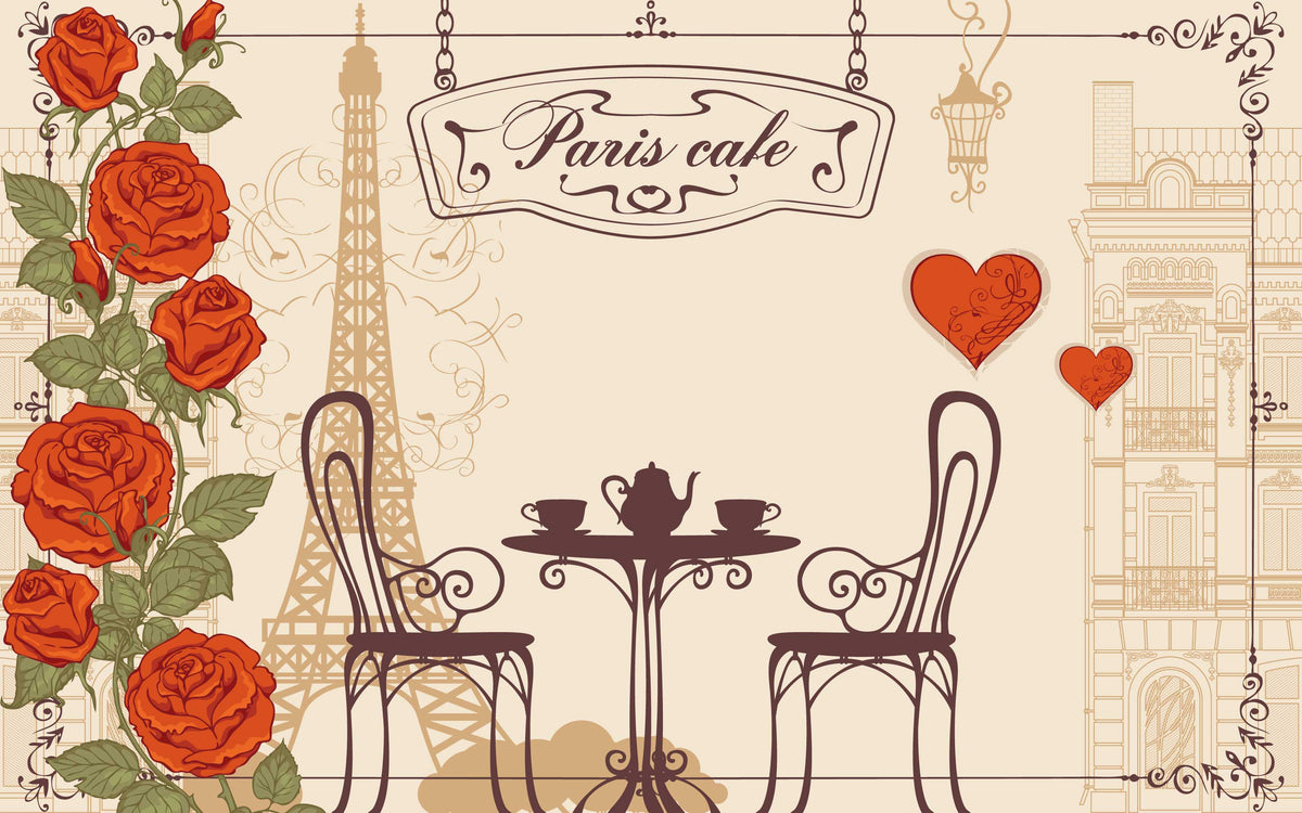Papier peint panoramique Terrasse parisienne : le décor à plat