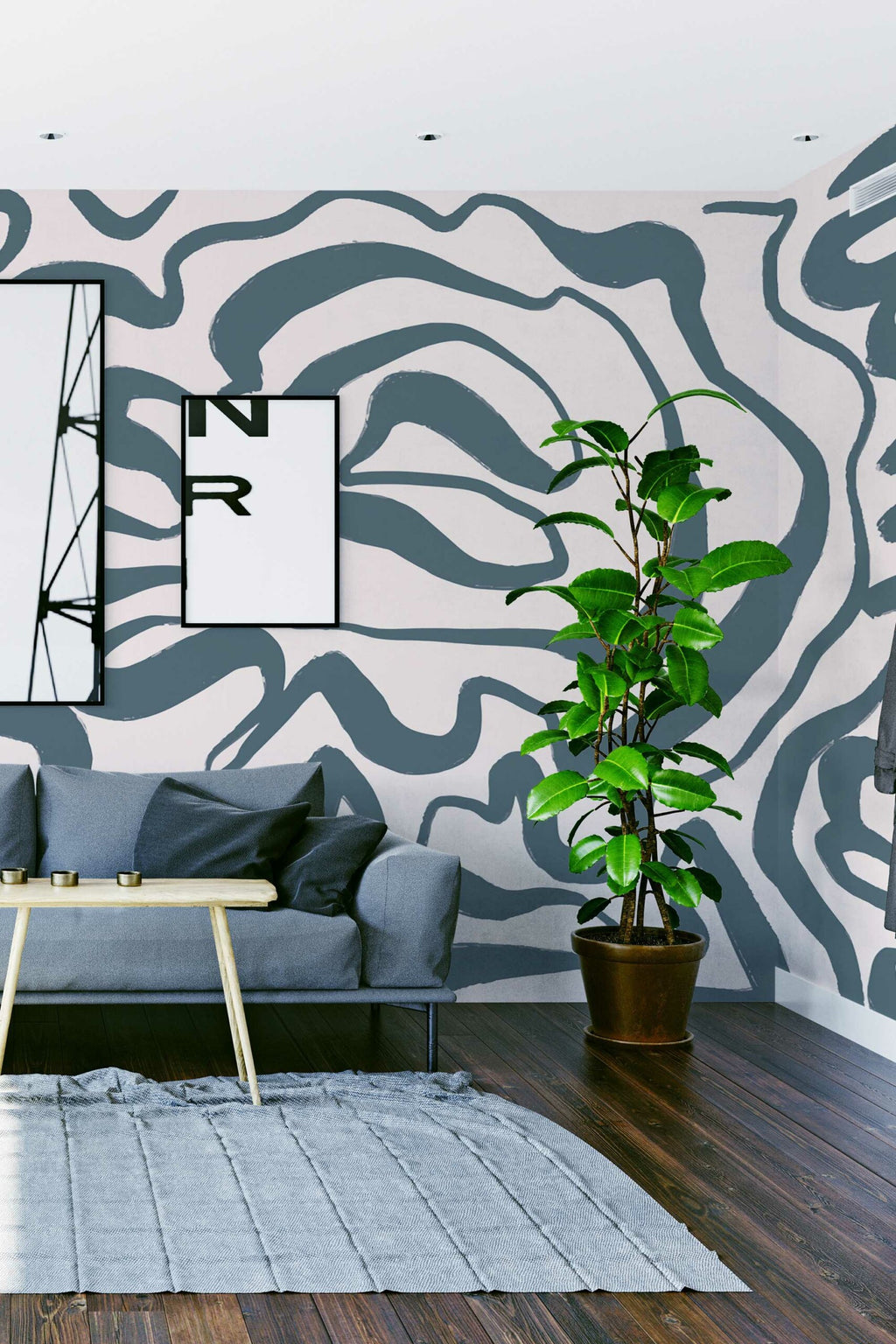 Traits fluides gris · papier peint panoramique abstrait