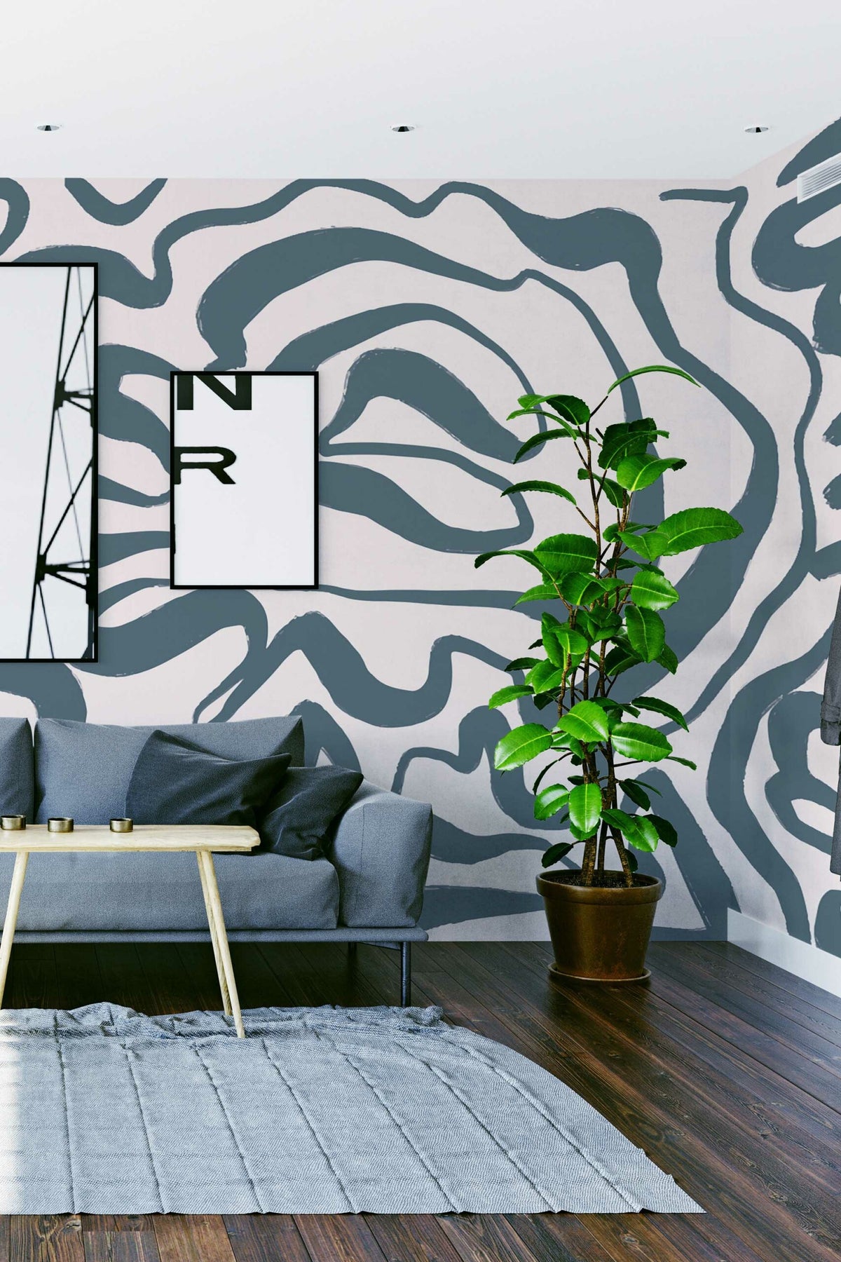 Traits fluides gris · papier peint panoramique abstrait