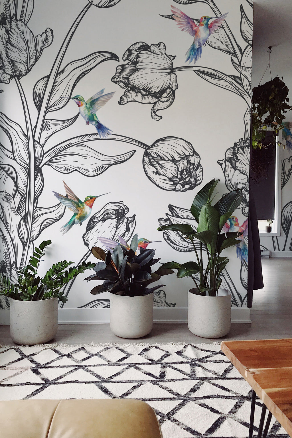 Tulipes et colibris · papier peint panoramique, vue 2