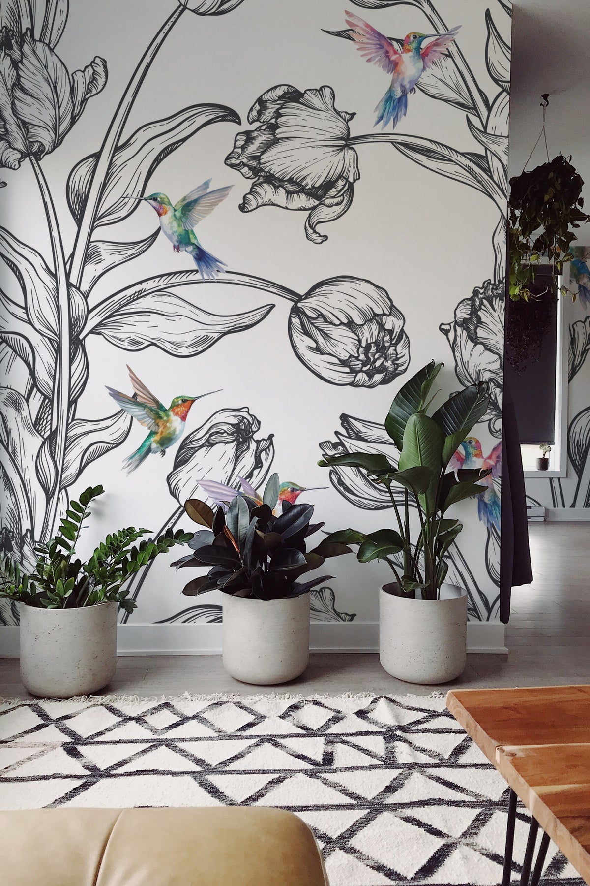 Tulipes et colibris · papier peint panoramique, vue 2