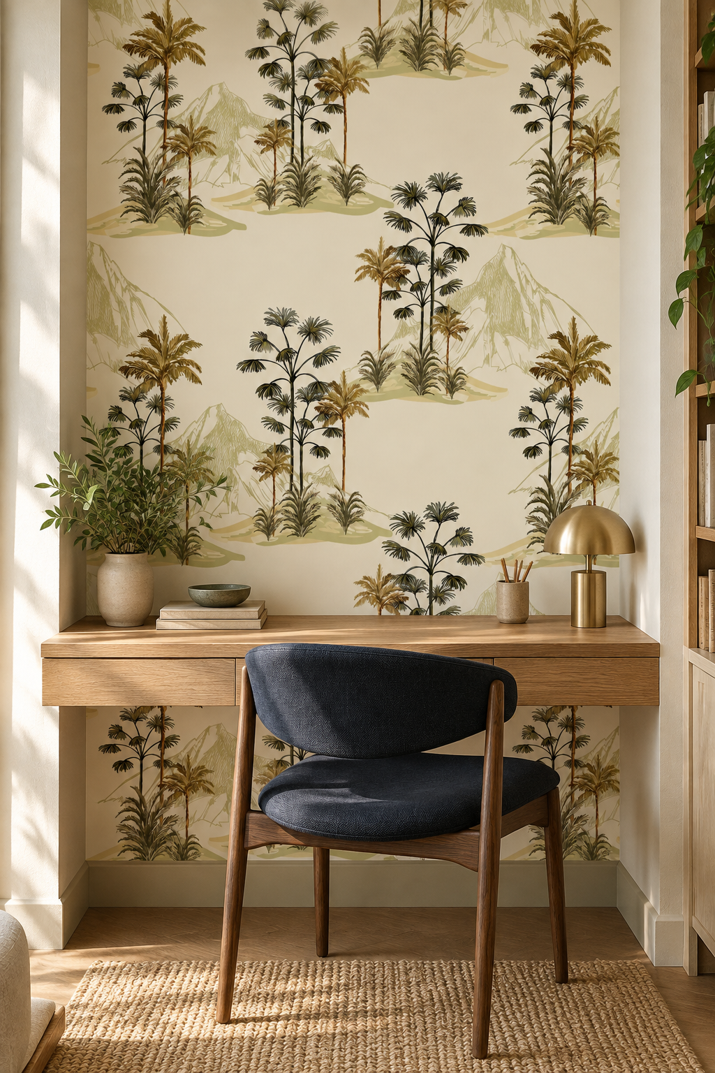 Végétation et sommets, papier peint panoramique dans un bureau : visuel d'ambiance illustratif