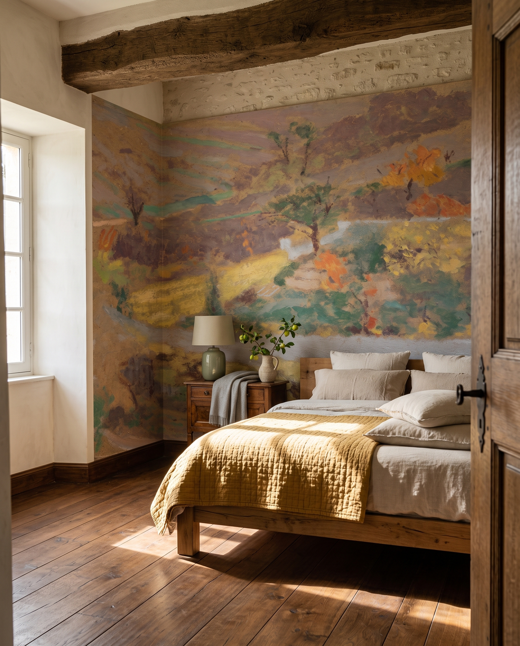 Le Verger, papier peint panoramique dans une chambre : visuel d'ambiance illustratif