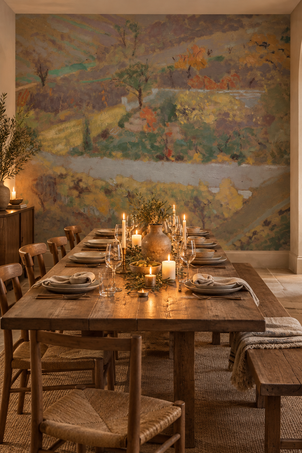 Le Verger, papier peint panoramique dans une salle à manger : visuel d'ambiance illustratif