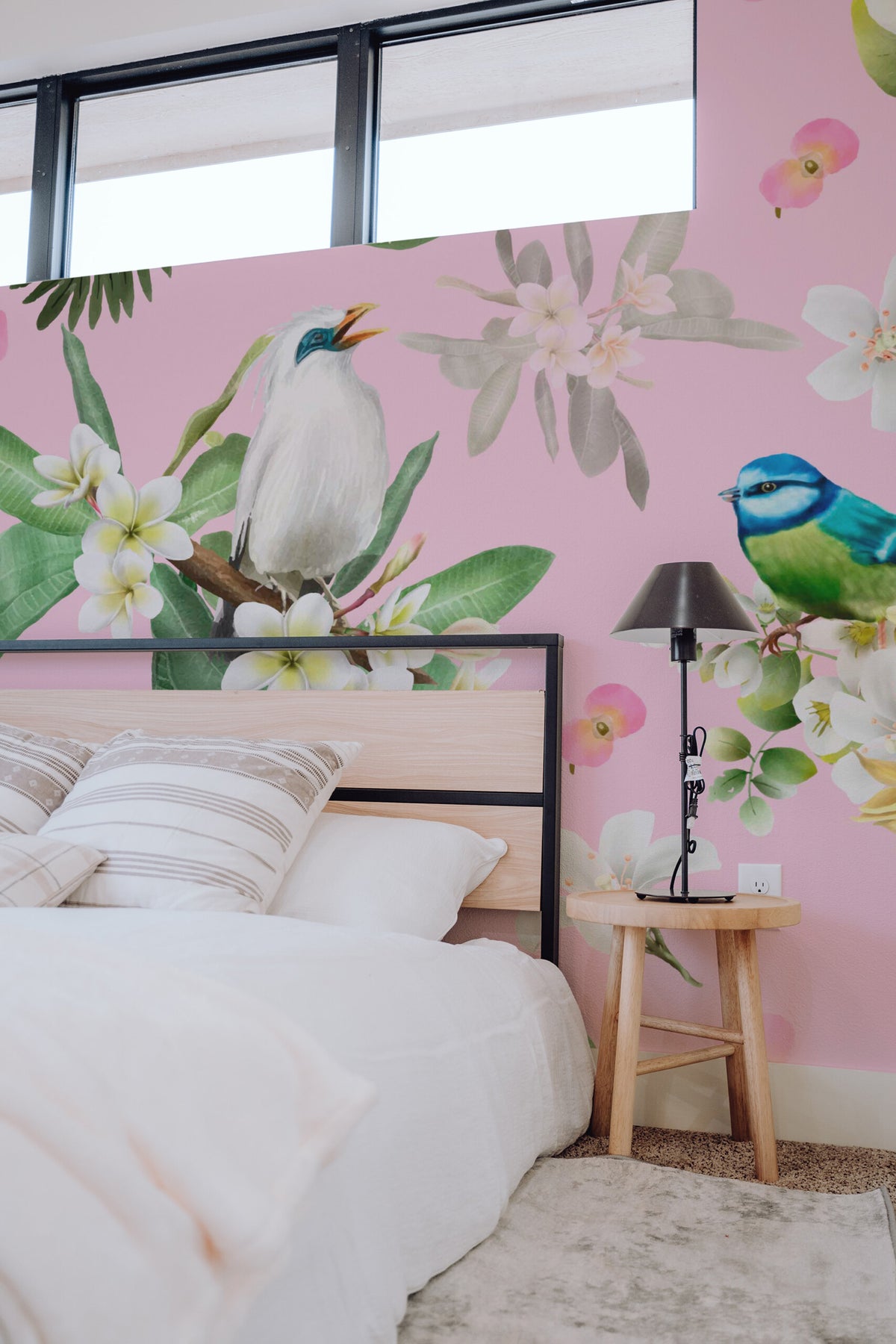 Volière en fleurs · papier peint panoramique oiseaux