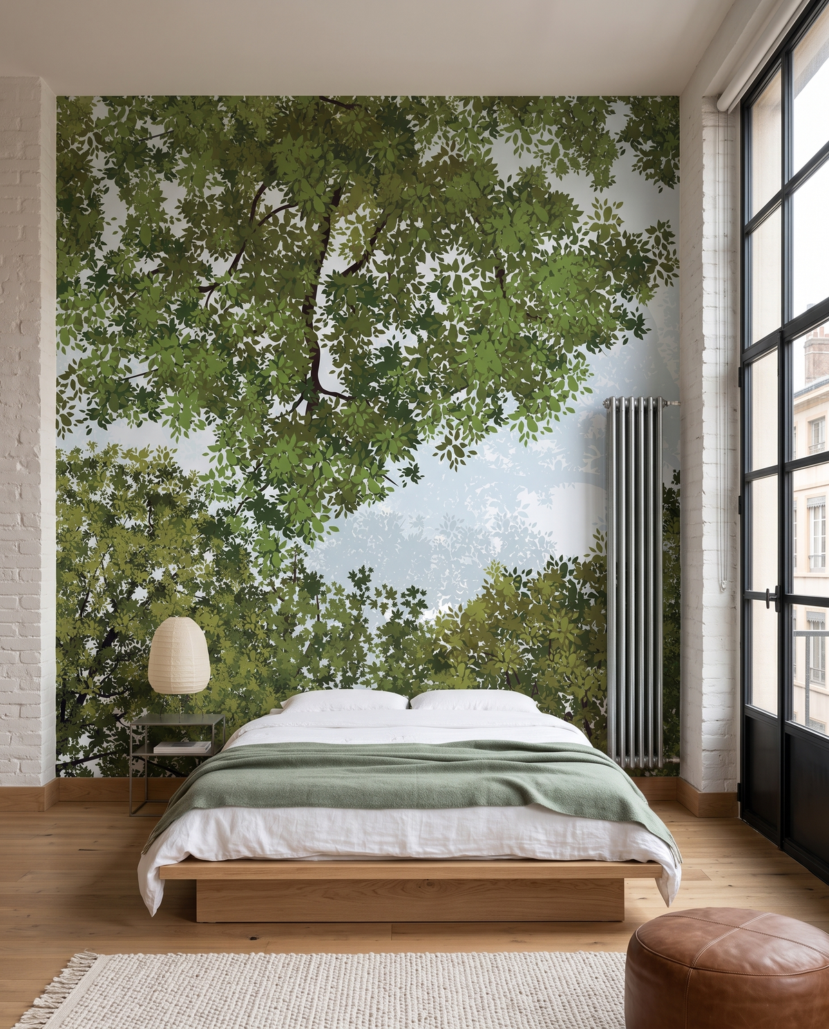 Voûte de feuillages, papier peint panoramique dans une chambre : visuel d'ambiance illustratif